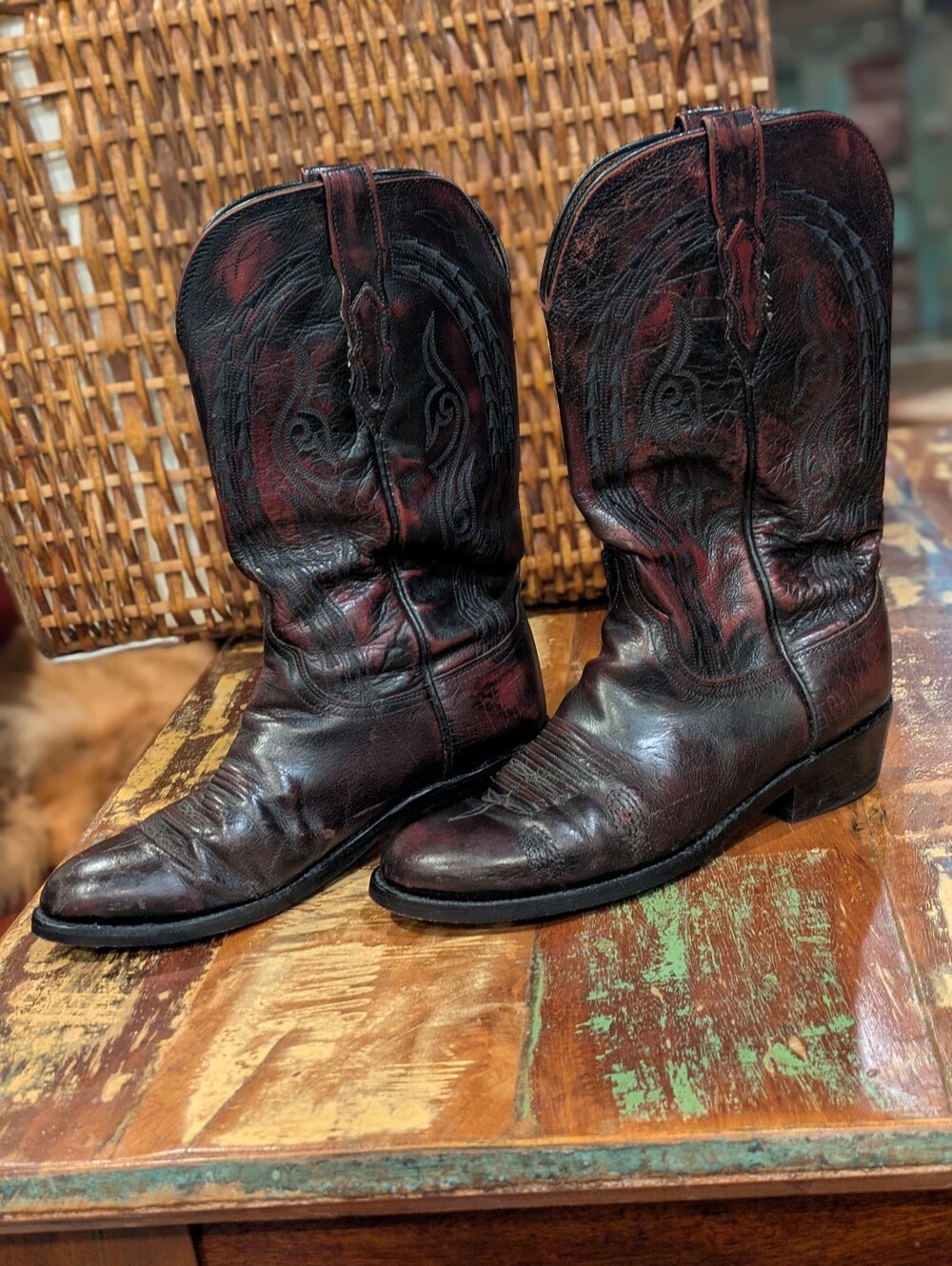 Lucchese Brown And Red Leather Cowboy Boots Size 8.5 2E